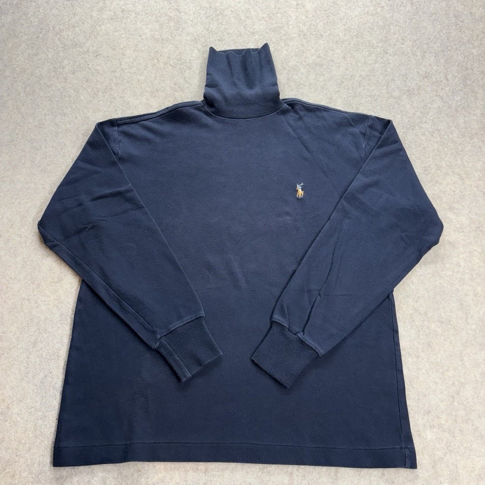 Vintage Ralph Lauren Men Small Navy Cotton Turtleneck Pullover Long Sleeve Shirt